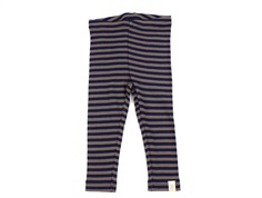 Petit Piao chocolate brown/indigo plum striped leggings modal